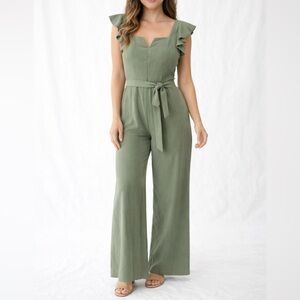Francesca's Collections Sage Green Ruffle Jumpsuit